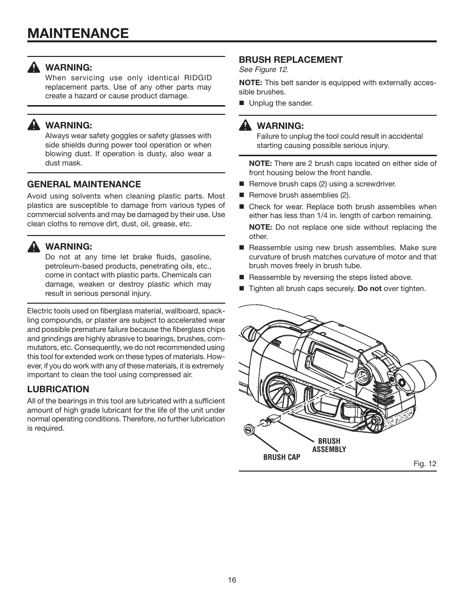 Maintenance | RIDGID R2720 User Manual | Page 16 / 20