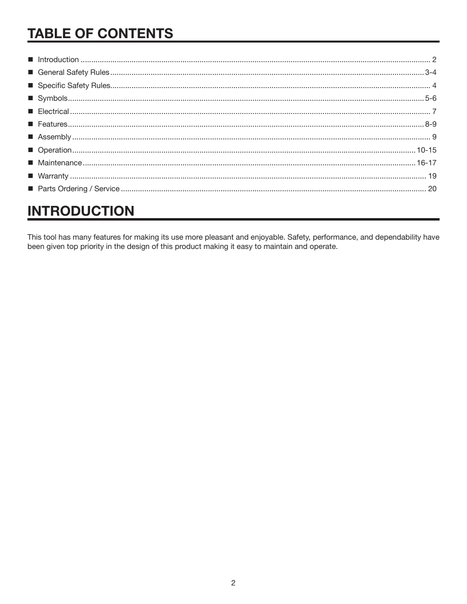 Table of contents introduction | RIDGID R2720 User Manual | Page 2 / 20