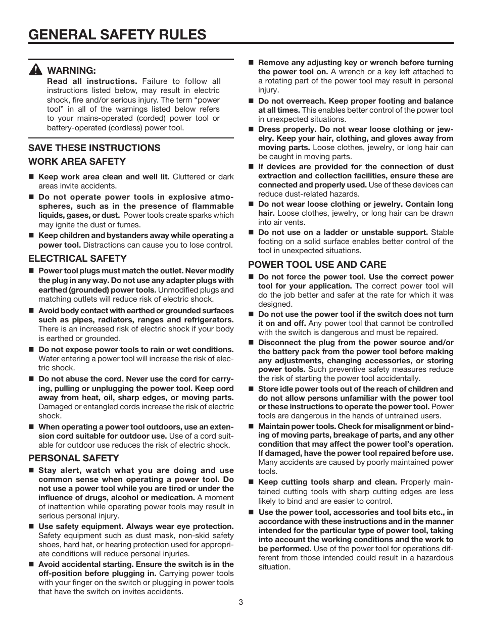 General safety rules | RIDGID R2720 User Manual | Page 3 / 20