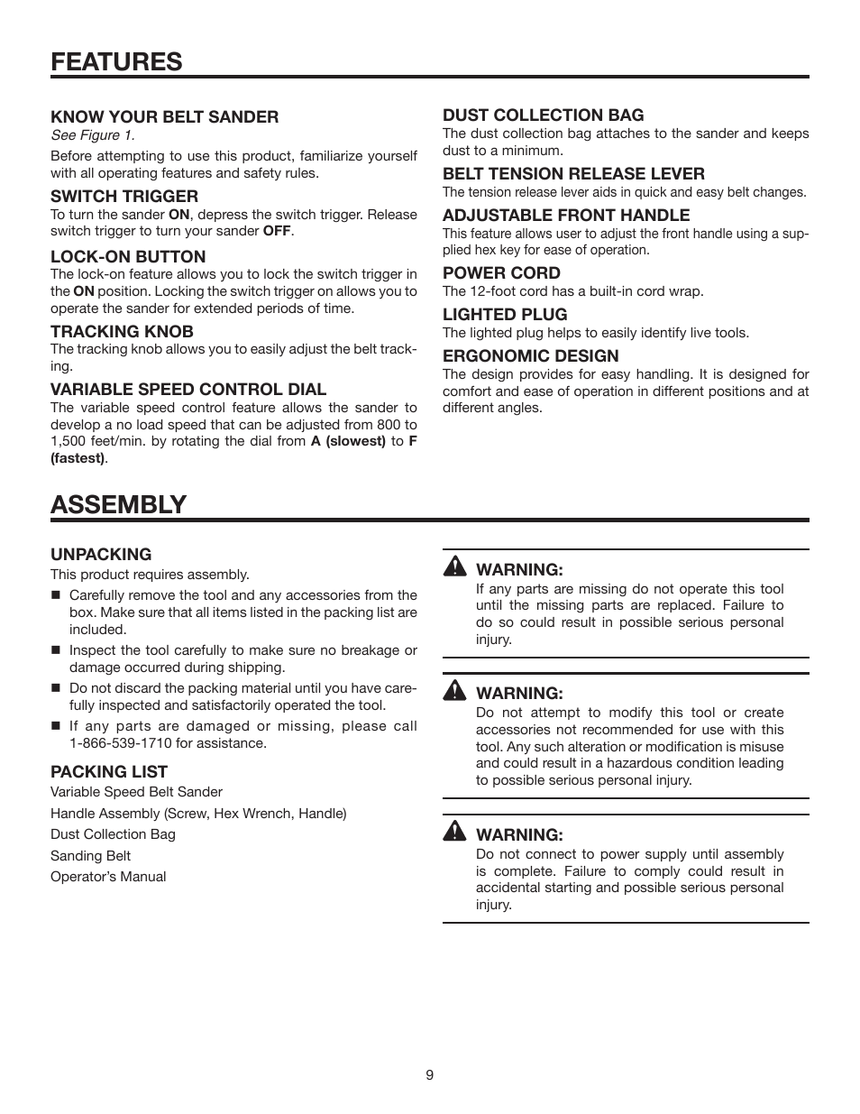 Features assembly | RIDGID R2720 User Manual | Page 9 / 20