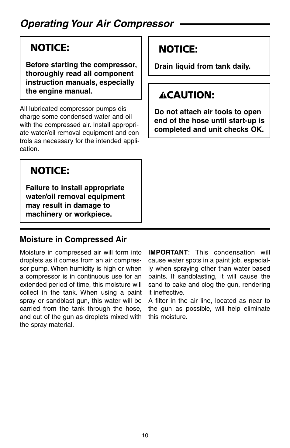 Operating your air compressor, Notice, Caution | RIDGID GP90135 User Manual | Page 10 / 24