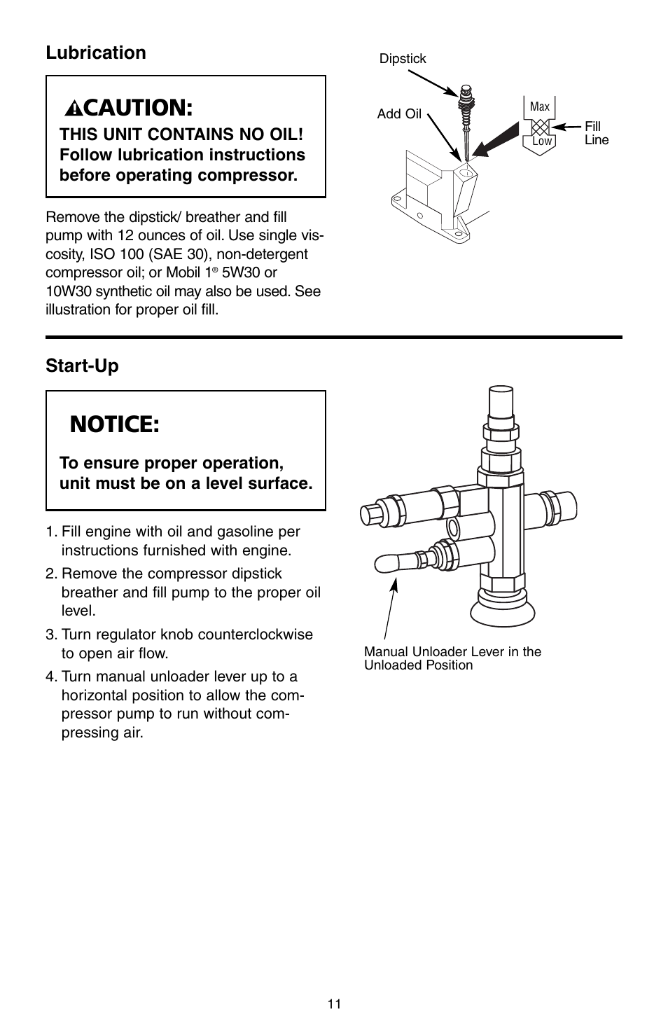 Caution, Notice, Lubrication | Start-up | RIDGID GP90135 User Manual | Page 11 / 24