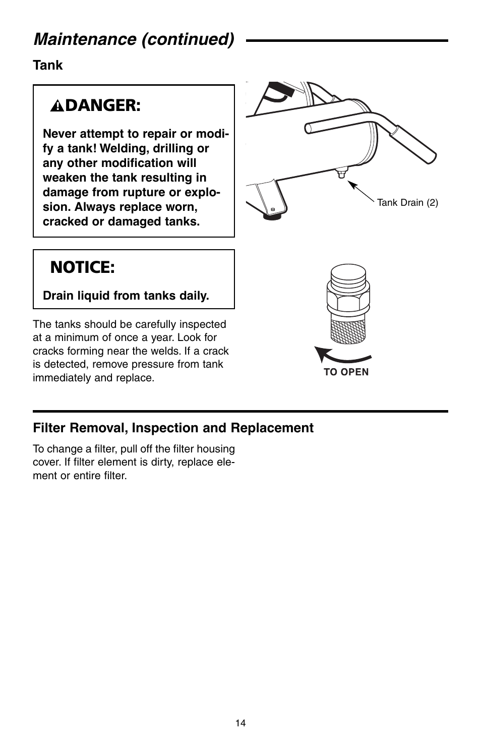 Maintenance (continued), Danger, Notice | RIDGID GP90135 User Manual | Page 14 / 24