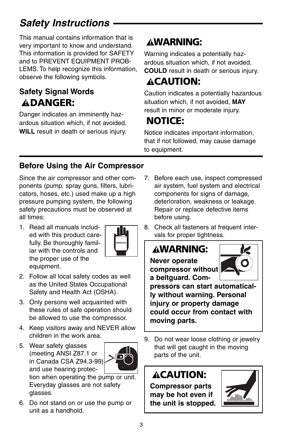 Safety instructions, Notice, Caution | Warning, Danger | RIDGID GP90135 User Manual | Page 3 / 24