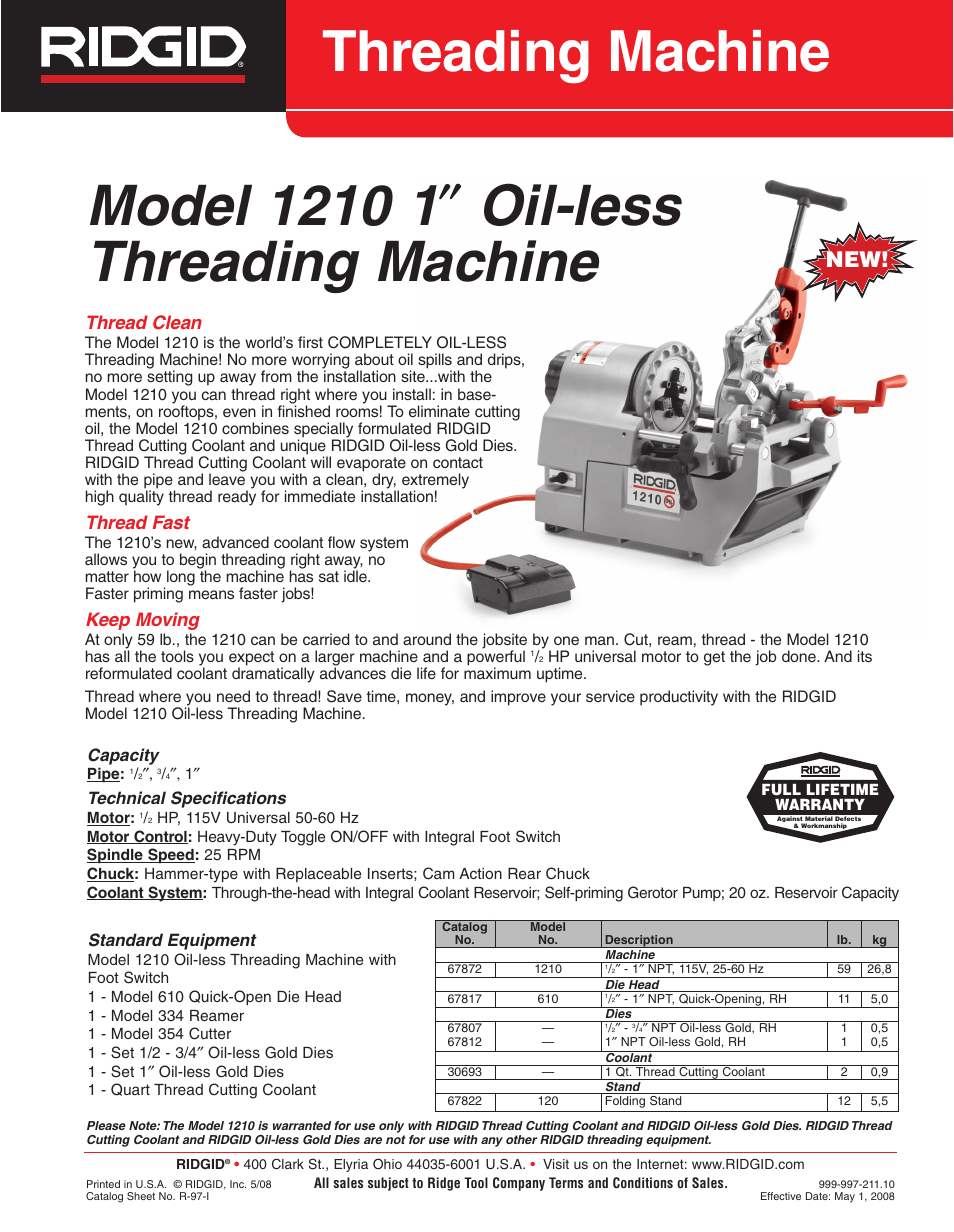 RIDGID 1210 User Manual | 2 pages