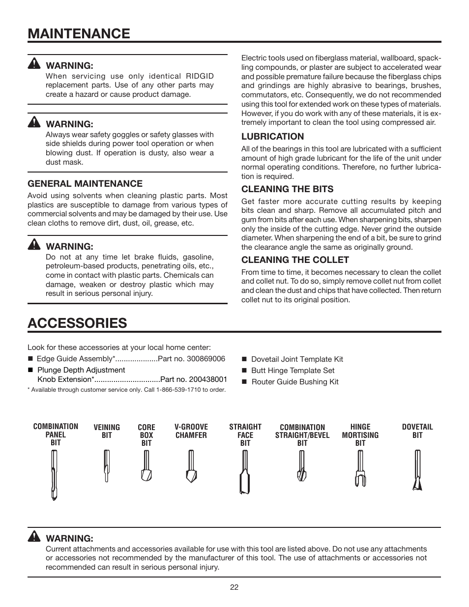 Accessories, Maintenance | RIDGID R2900 User Manual | Page 22 / 24