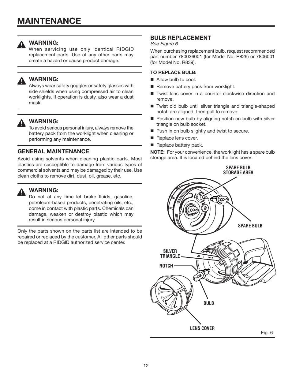 Maintenance | RIDGID R839 User Manual | Page 12 / 16