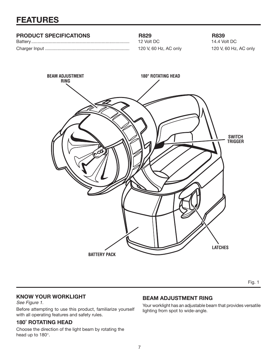 Features | RIDGID R839 User Manual | Page 7 / 16