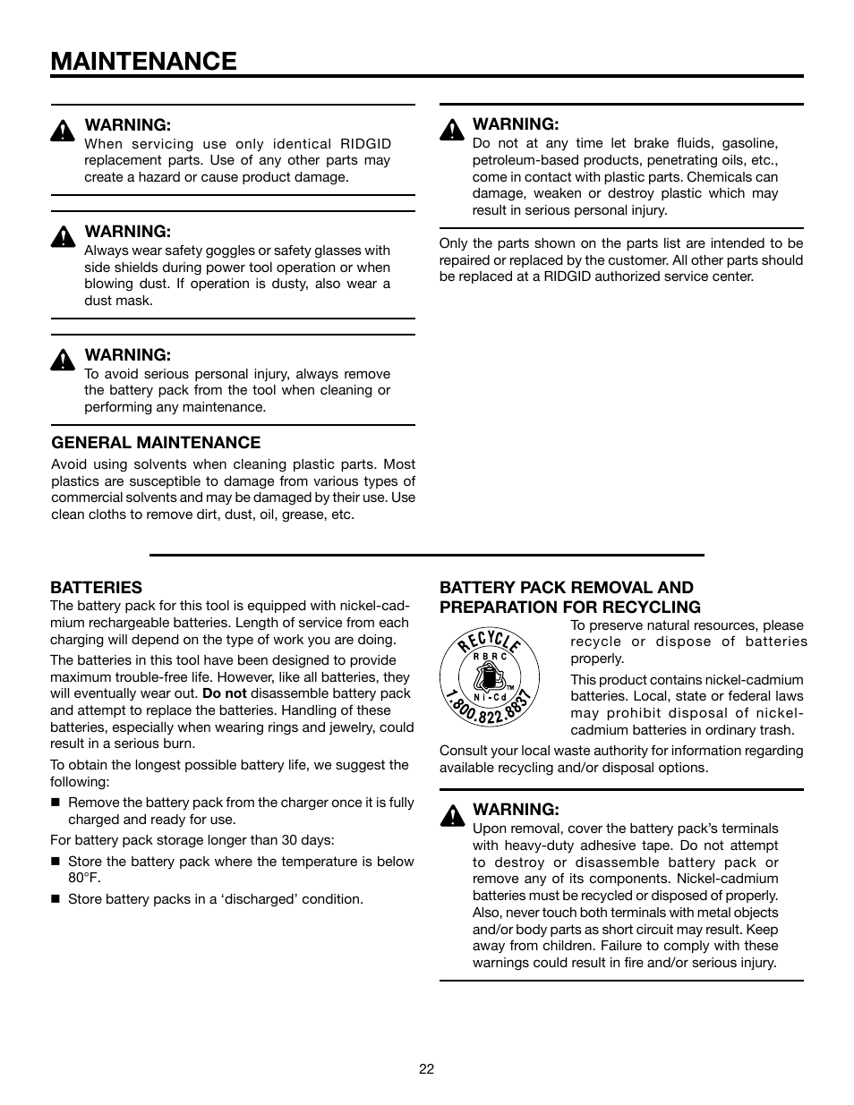 Maintenance | RIDGID R845 User Manual | Page 22 / 24