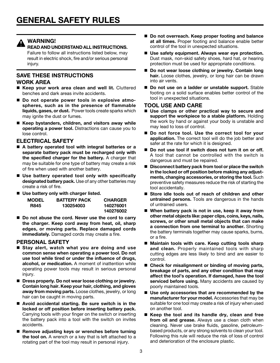 General safety rules | RIDGID R845 User Manual | Page 3 / 24