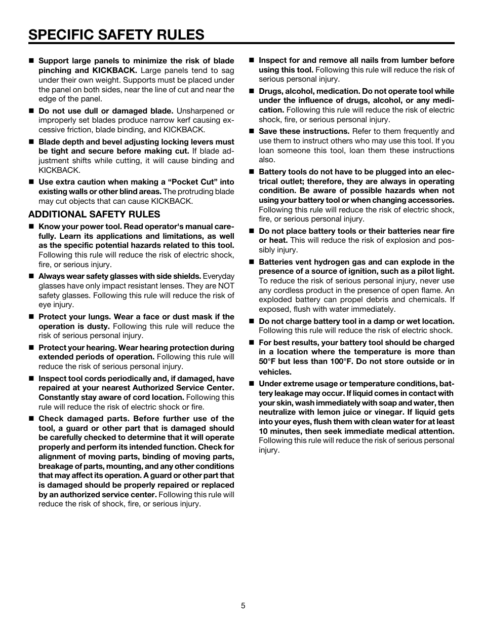 Specific safety rules | RIDGID R845 User Manual | Page 5 / 24
