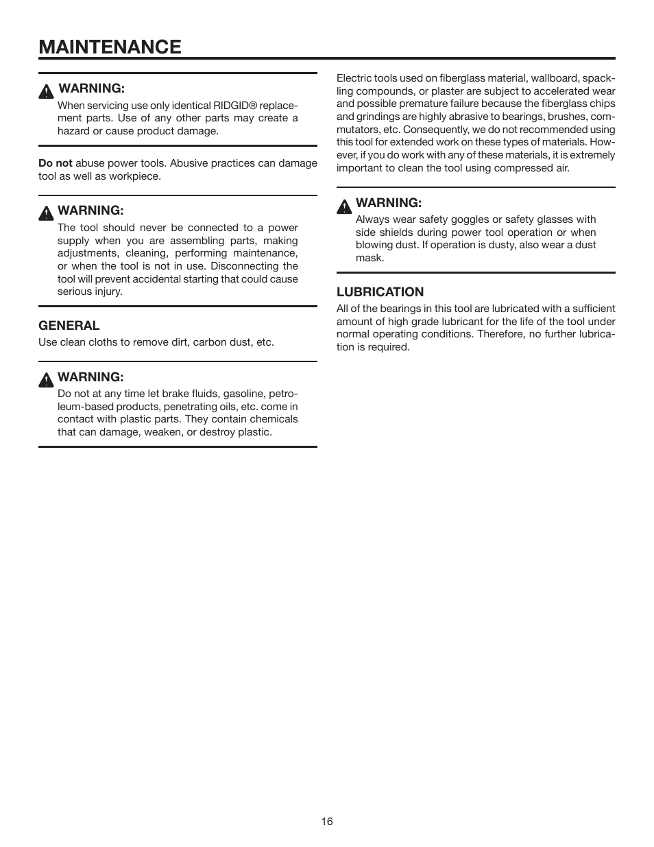 Maintenance | RIDGID R5010 User Manual | Page 16 / 18