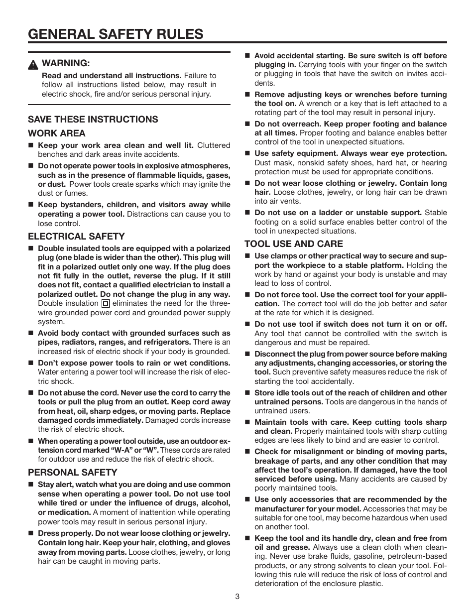 General safety rules | RIDGID R5010 User Manual | Page 3 / 18