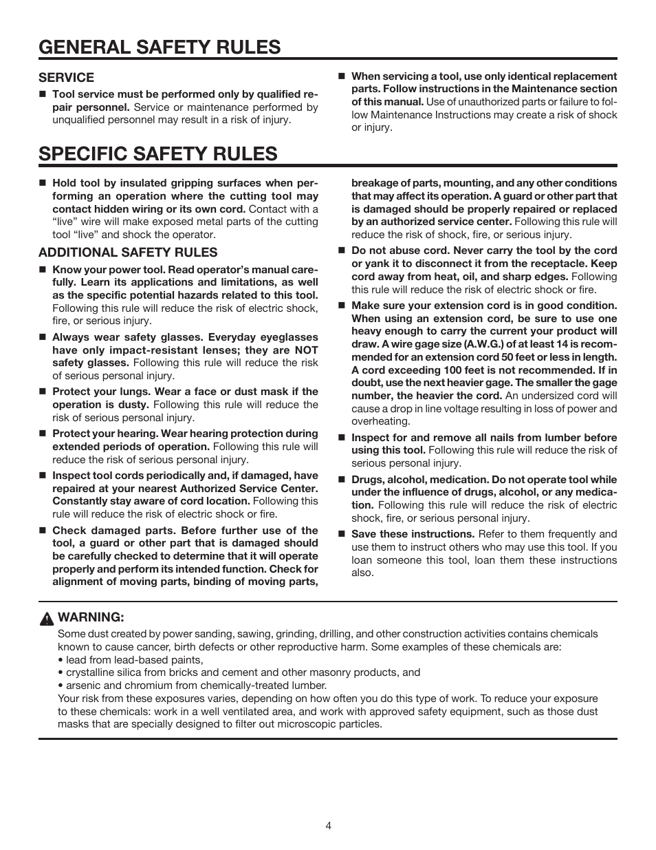 General safety rules, Specific safety rules | RIDGID R5010 User Manual | Page 4 / 18