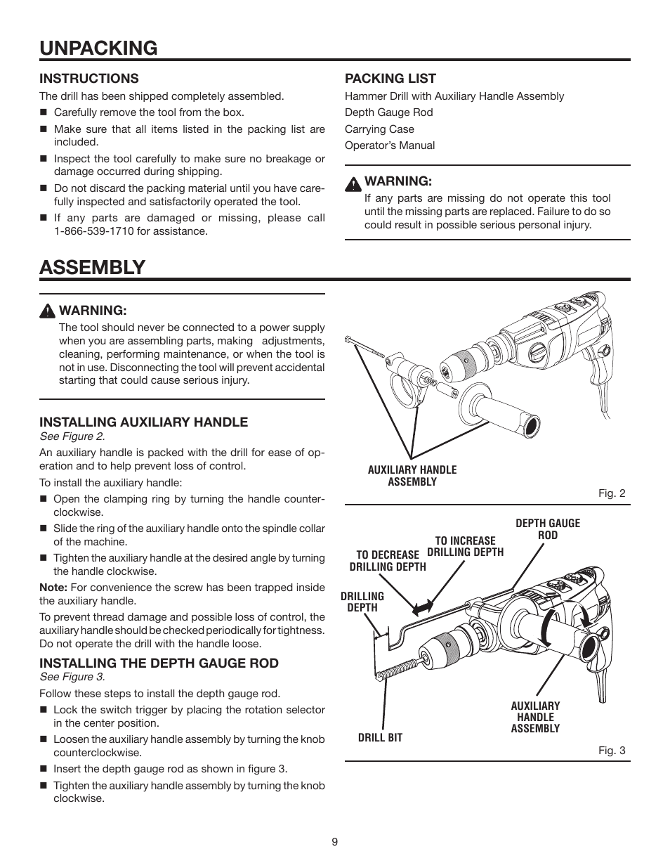 Assembly, Unpacking | RIDGID R5010 User Manual | Page 9 / 18