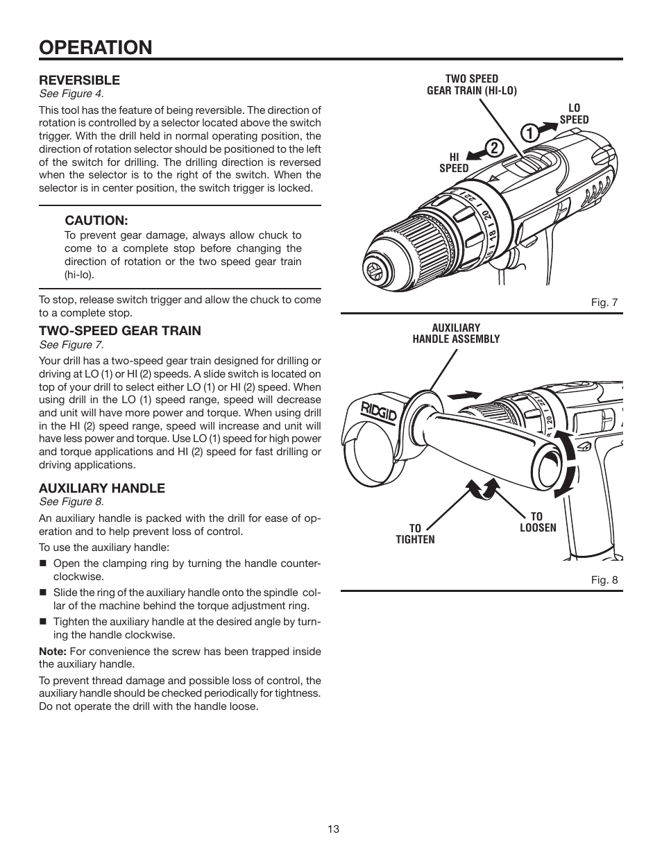 Operation | RIDGID R83001 User Manual | Page 13 / 20