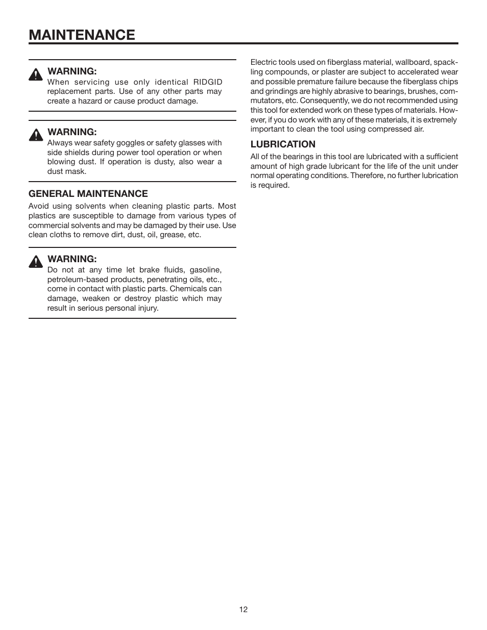 Maintenance | RIDGID R6000 User Manual | Page 12 / 14