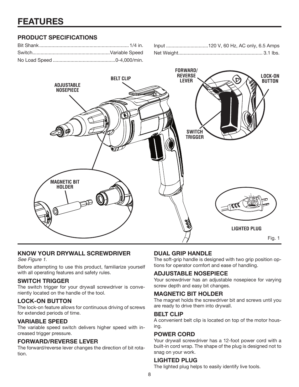 Features | RIDGID R6000 User Manual | Page 8 / 14