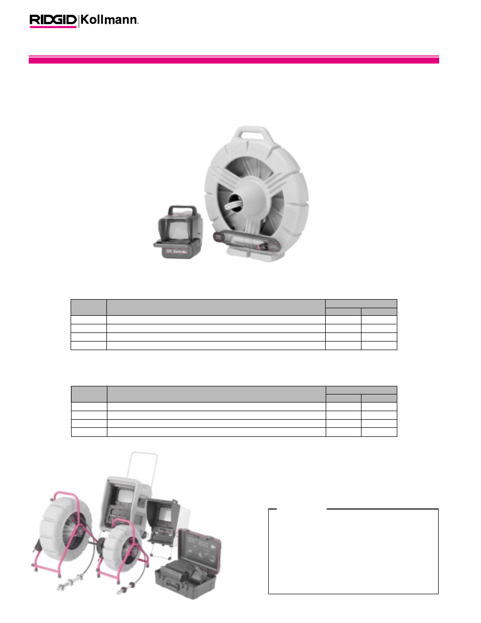 Seesnake, Pipe inspection equipment, Color) | Black & white), Kollmann | RIDGID Camera System SeeSnake User Manual | Page 2 / 2