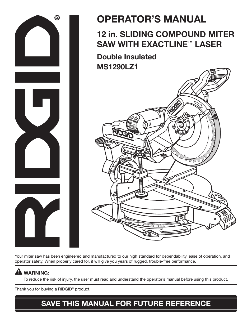 RIDGID MS1290LZ1 User Manual | 40 pages