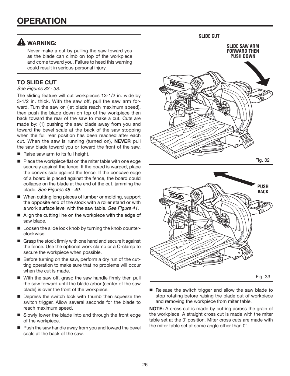 Operation | RIDGID MS1290LZ1 User Manual | Page 26 / 40