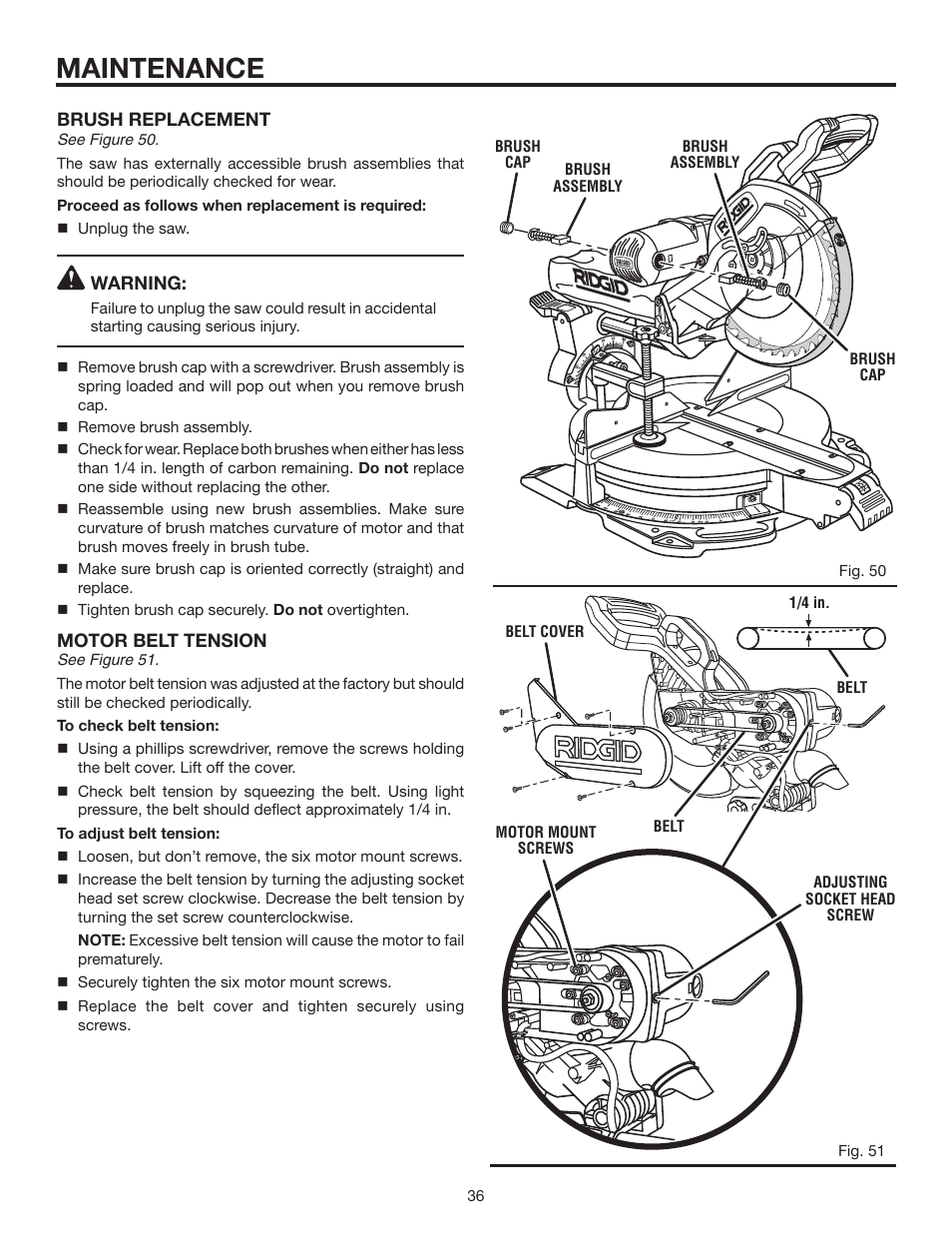 Maintenance | RIDGID MS1290LZ1 User Manual | Page 36 / 40