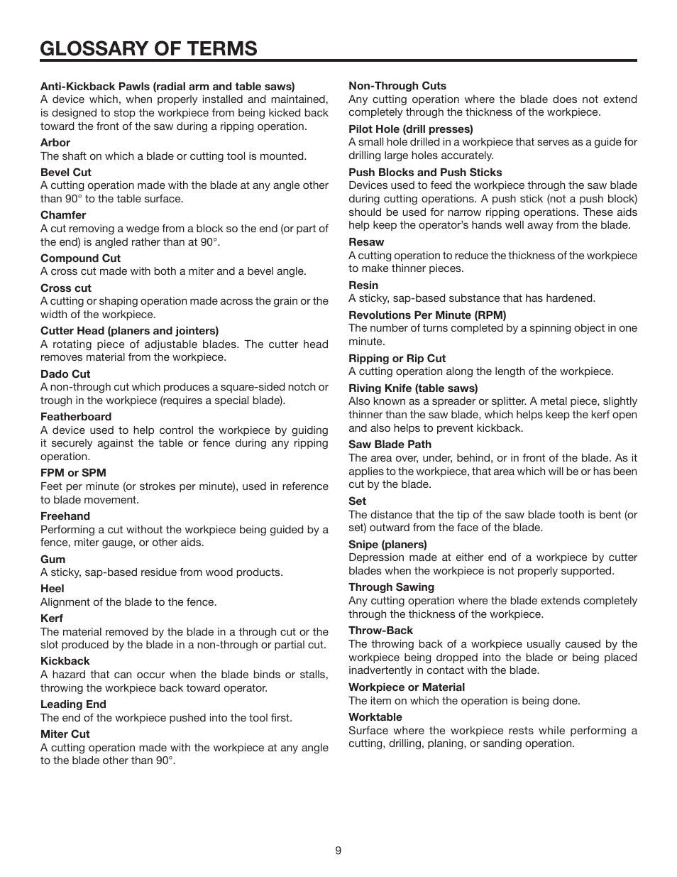 Glossary of terms | RIDGID MS1290LZ1 User Manual | Page 9 / 40