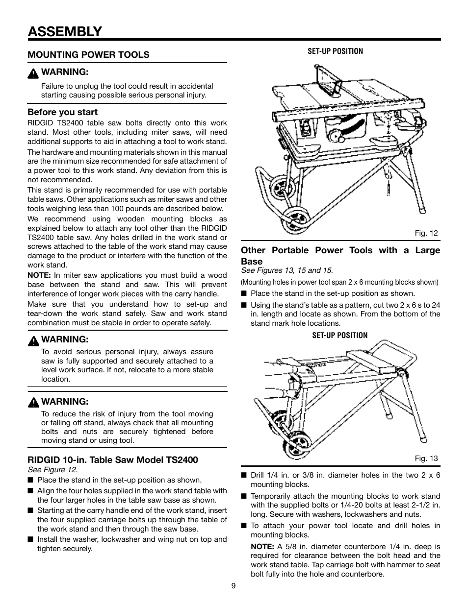 Assembly | RIDGID TS2400 User Manual | Page 9 / 12