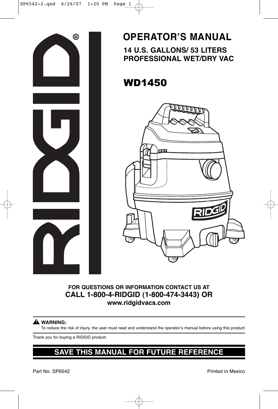 RIDGID WD1450 User Manual | 36 pages