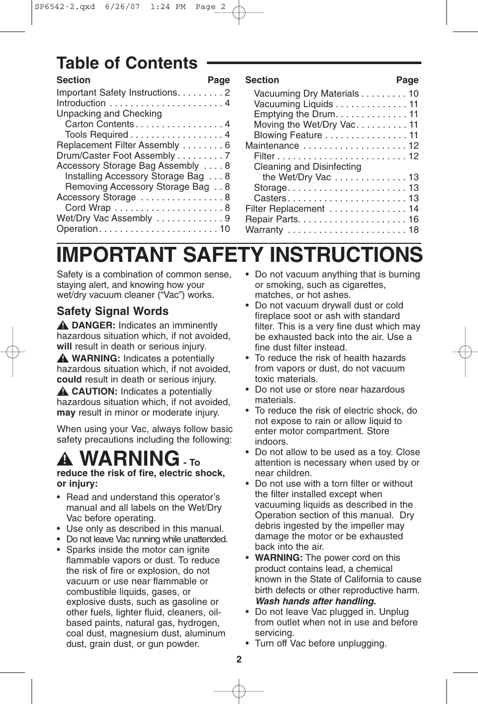 RIDGID WD1450 User Manual | Page 2 / 36