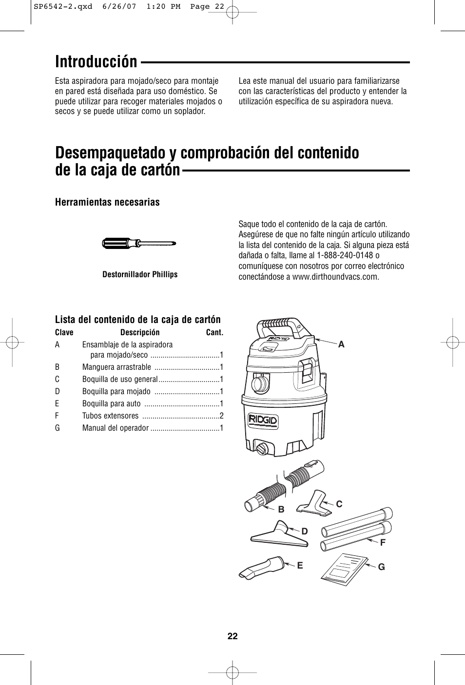 Introducción | RIDGID WD1450 User Manual | Page 22 / 36