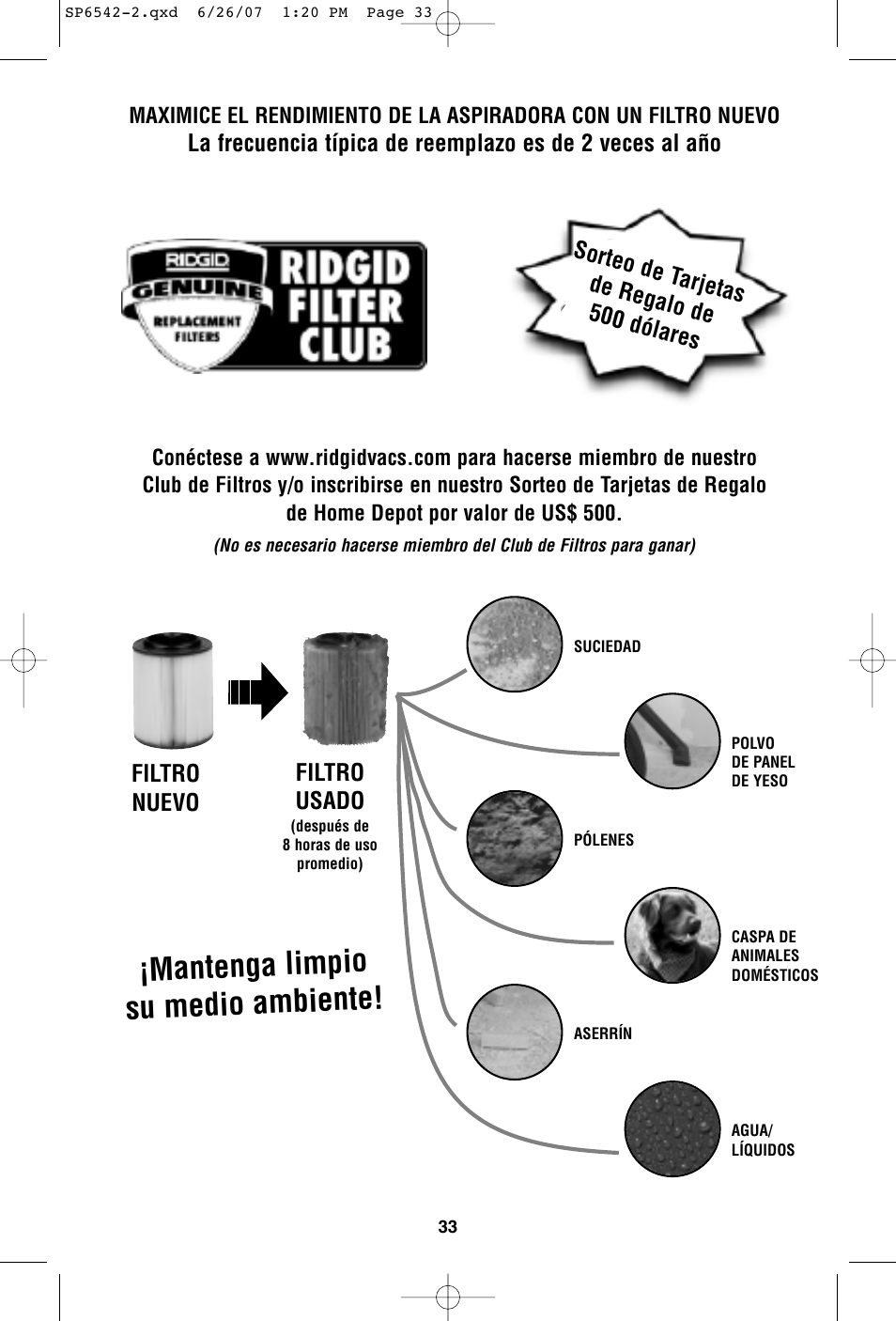 Mantenga limpio su medio ambiente | RIDGID WD1450 User Manual | Page 33 / 36