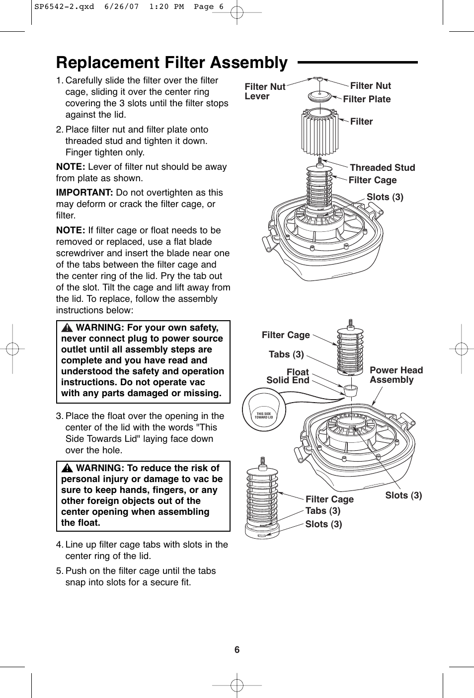 Replacement filter assembly | RIDGID WD1450 User Manual | Page 6 / 36