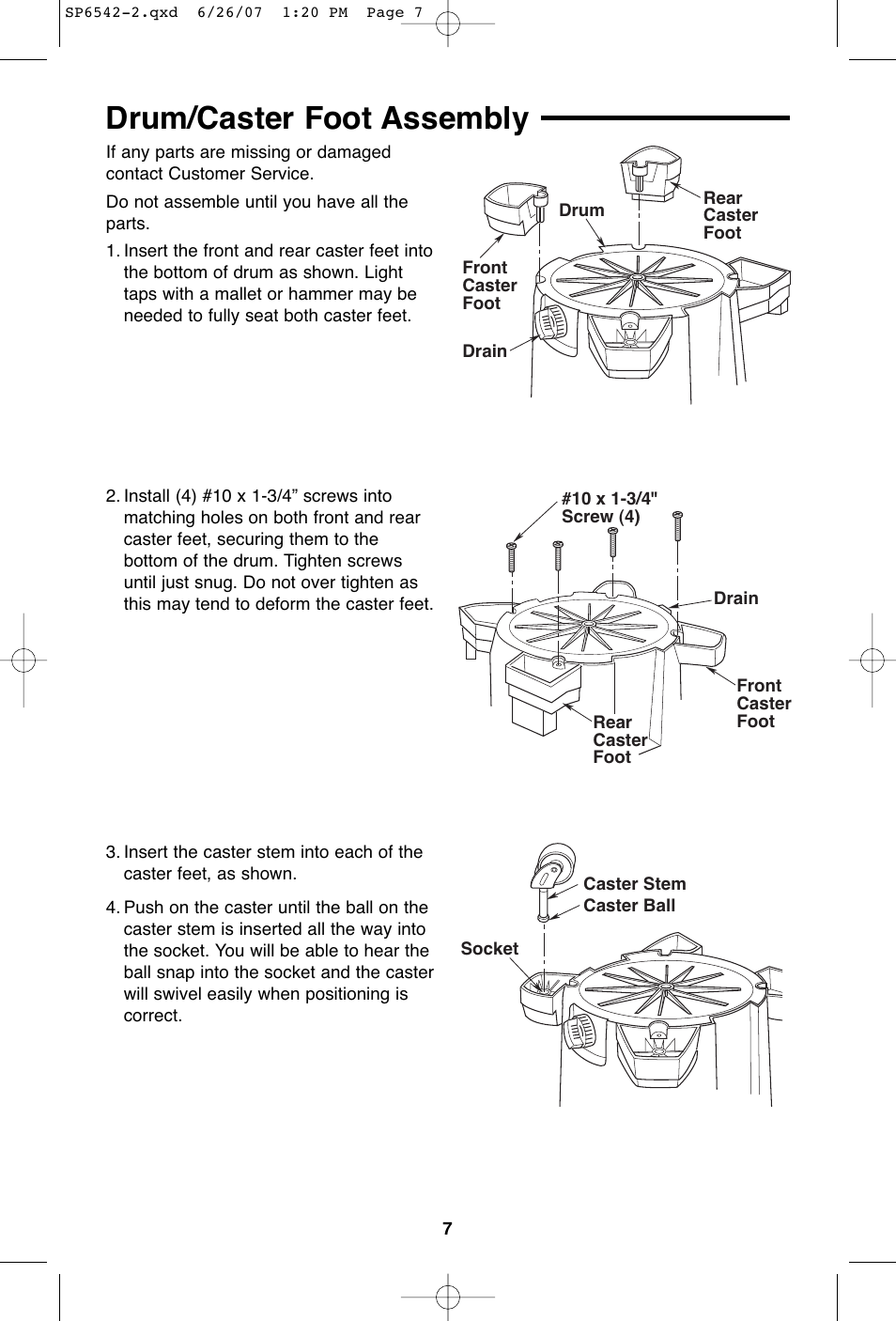 Drum/caster foot assembly | RIDGID WD1450 User Manual | Page 7 / 36