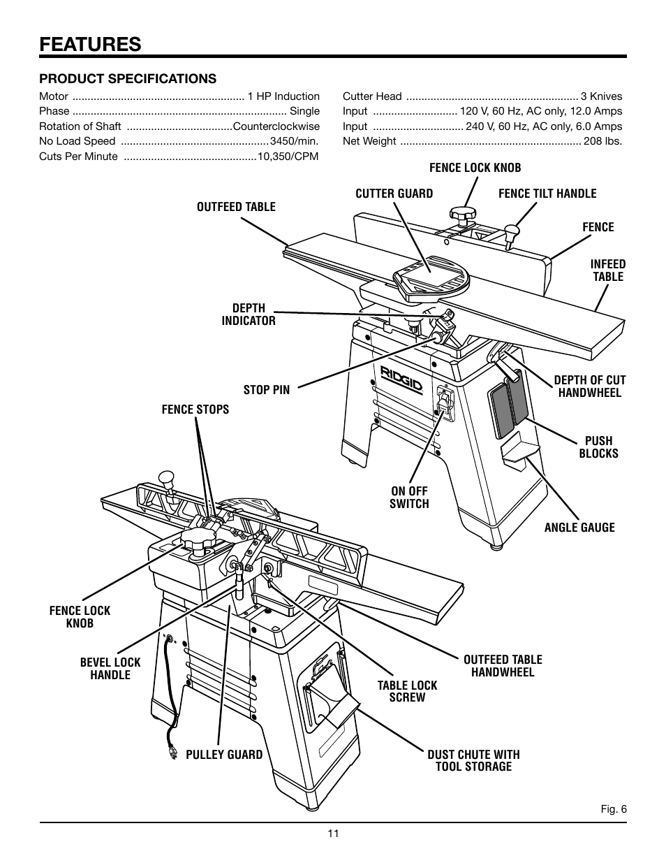 Features | RIDGID JP06101 User Manual | Page 11 / 40