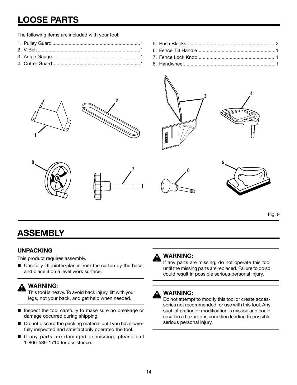 Loose parts, Assembly | RIDGID JP06101 User Manual | Page 14 / 40