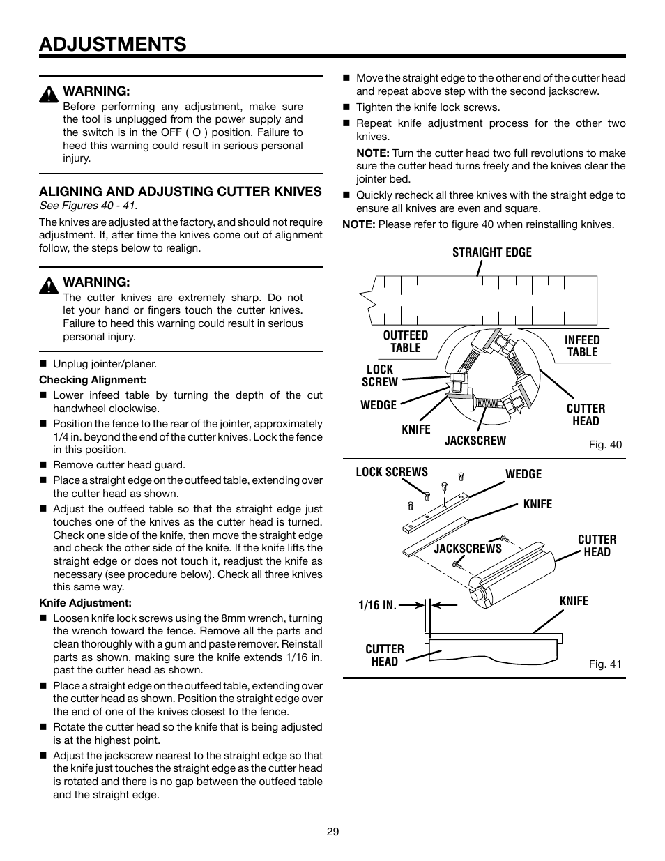 Adjustments | RIDGID JP06101 User Manual | Page 29 / 40