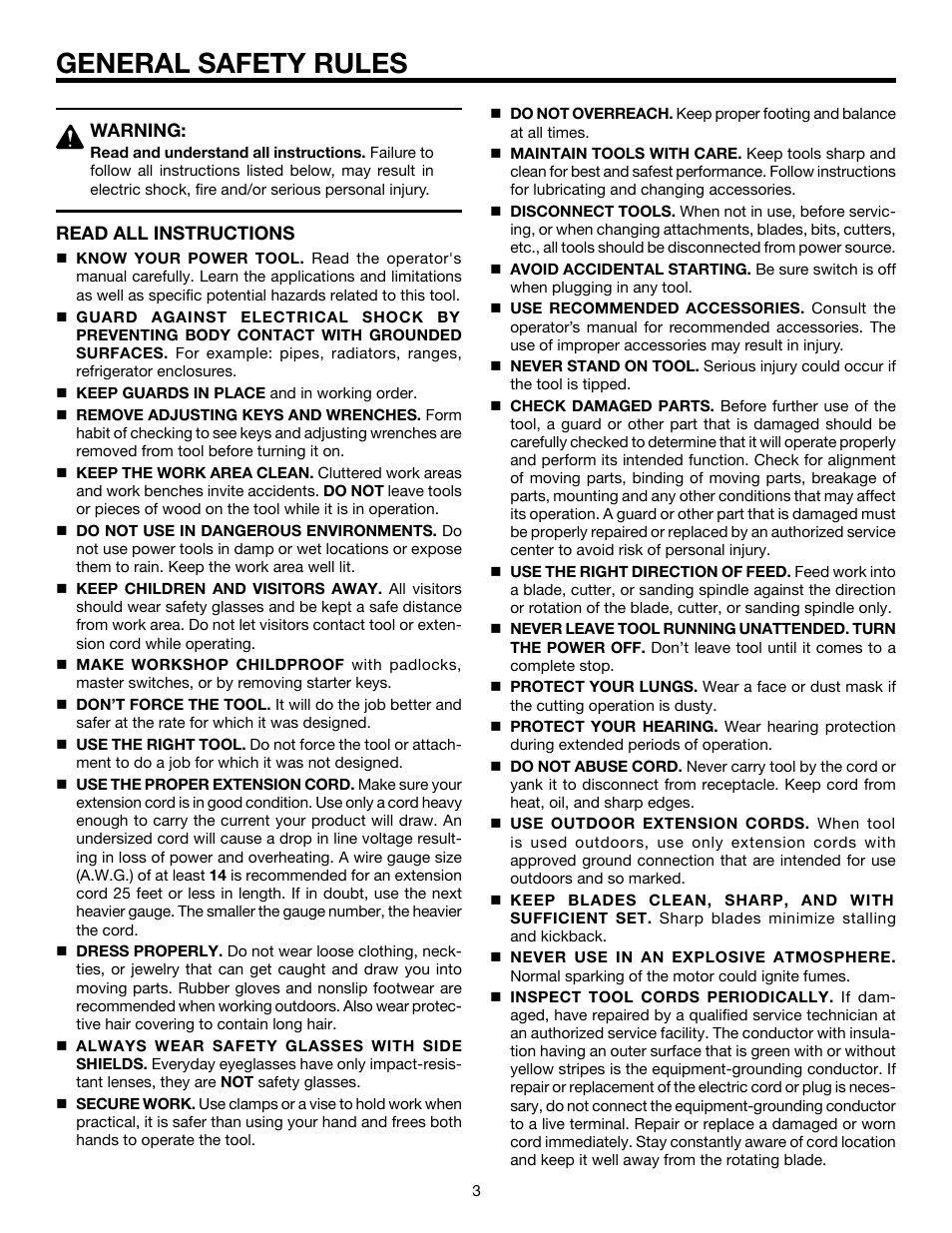 General safety rules | RIDGID JP06101 User Manual | Page 3 / 40