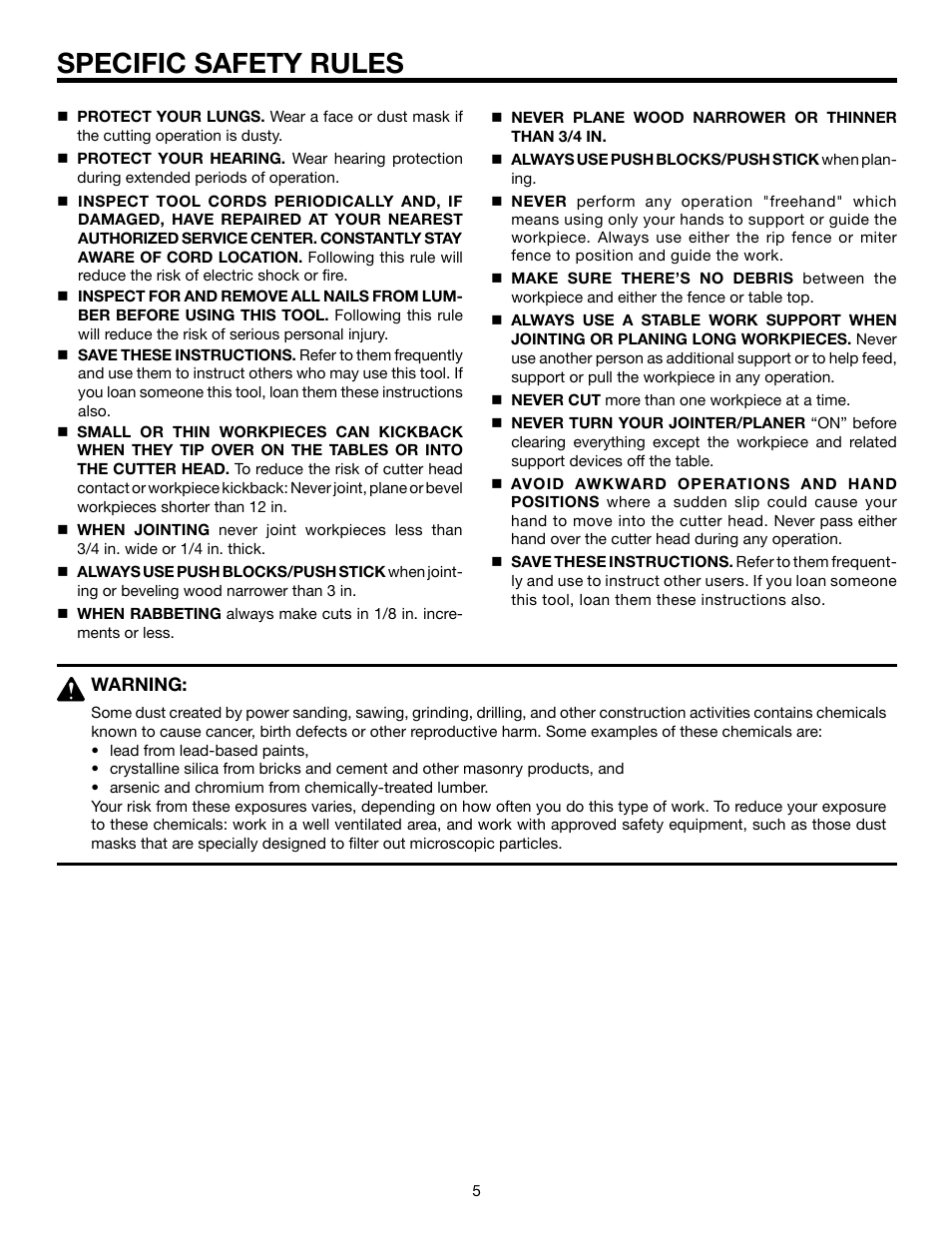 Specific safety rules | RIDGID JP06101 User Manual | Page 5 / 40