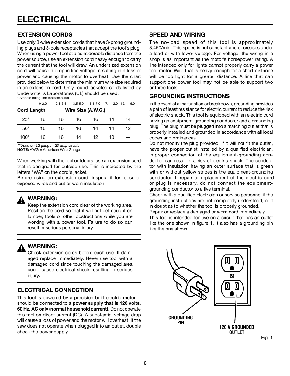 Electrical | RIDGID JP06101 User Manual | Page 8 / 40