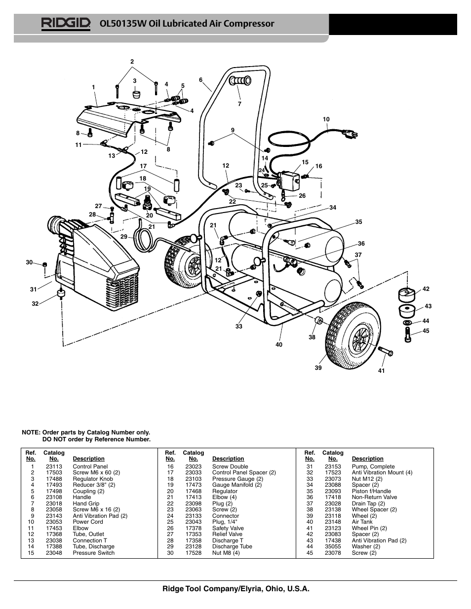 Ridge tool company/elyria, ohio, u.s.a | RIDGID OL50135W User Manual | Page 2 / 2