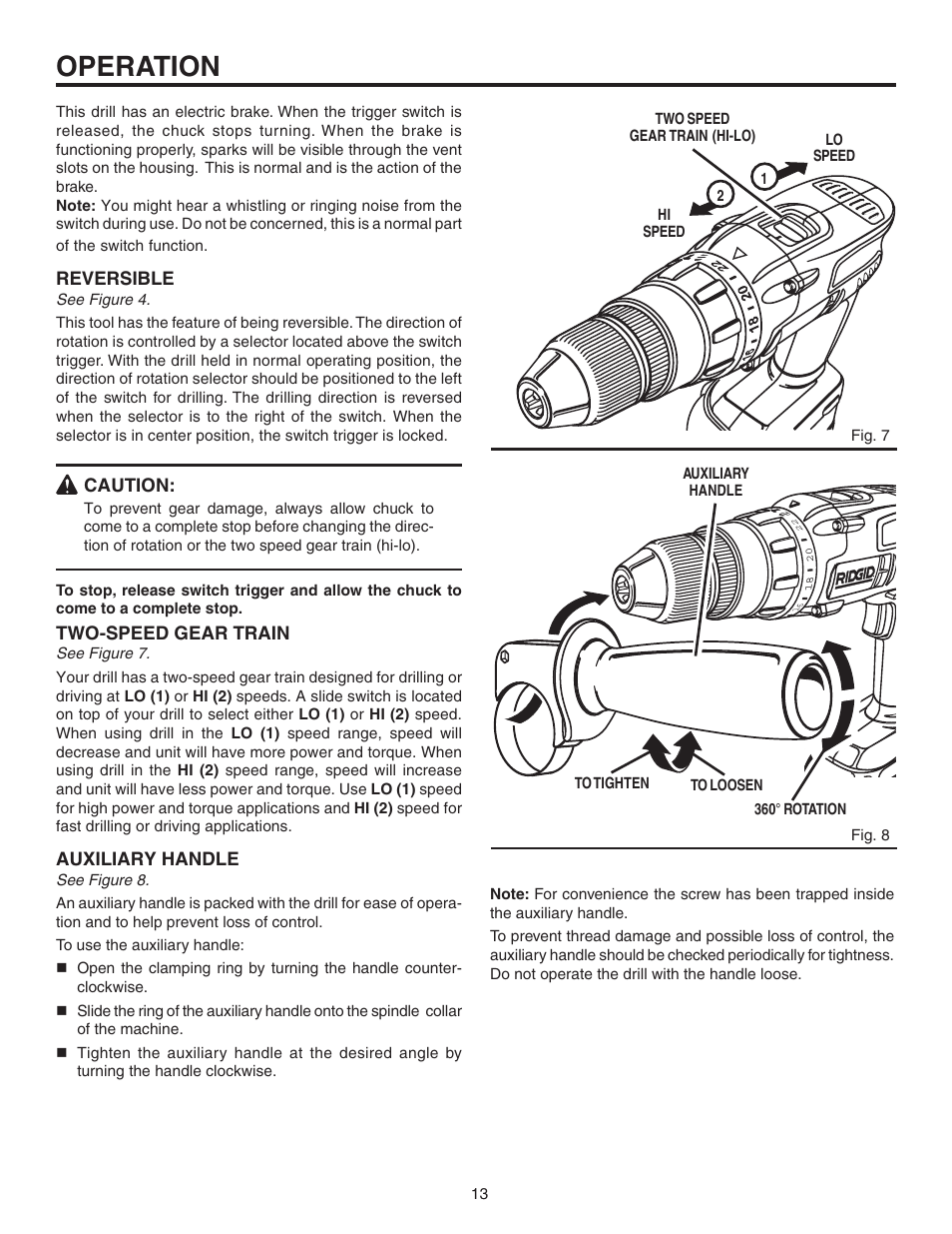 Operation | RIDGID R841151 User Manual | Page 13 / 22