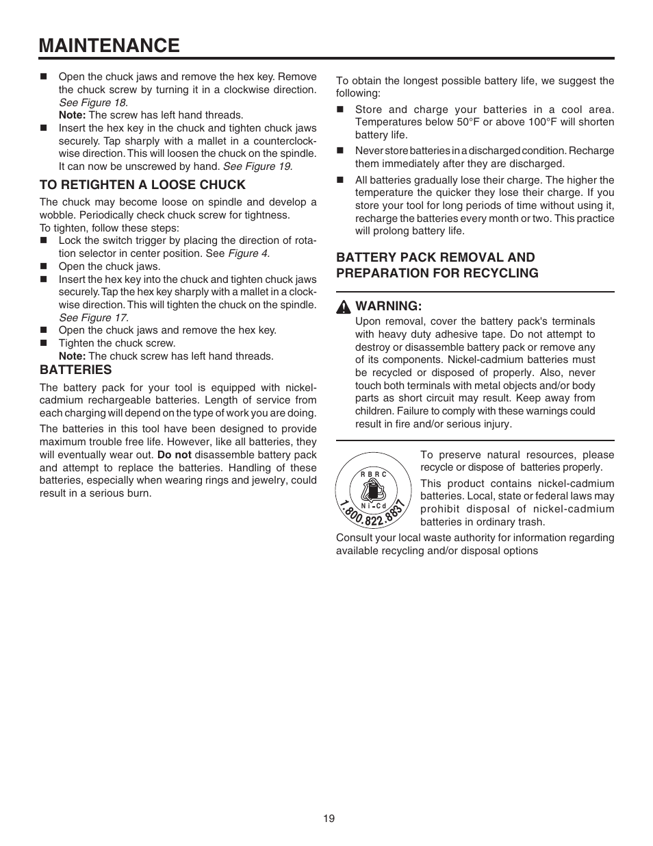 Maintenance | RIDGID R841151 User Manual | Page 19 / 22