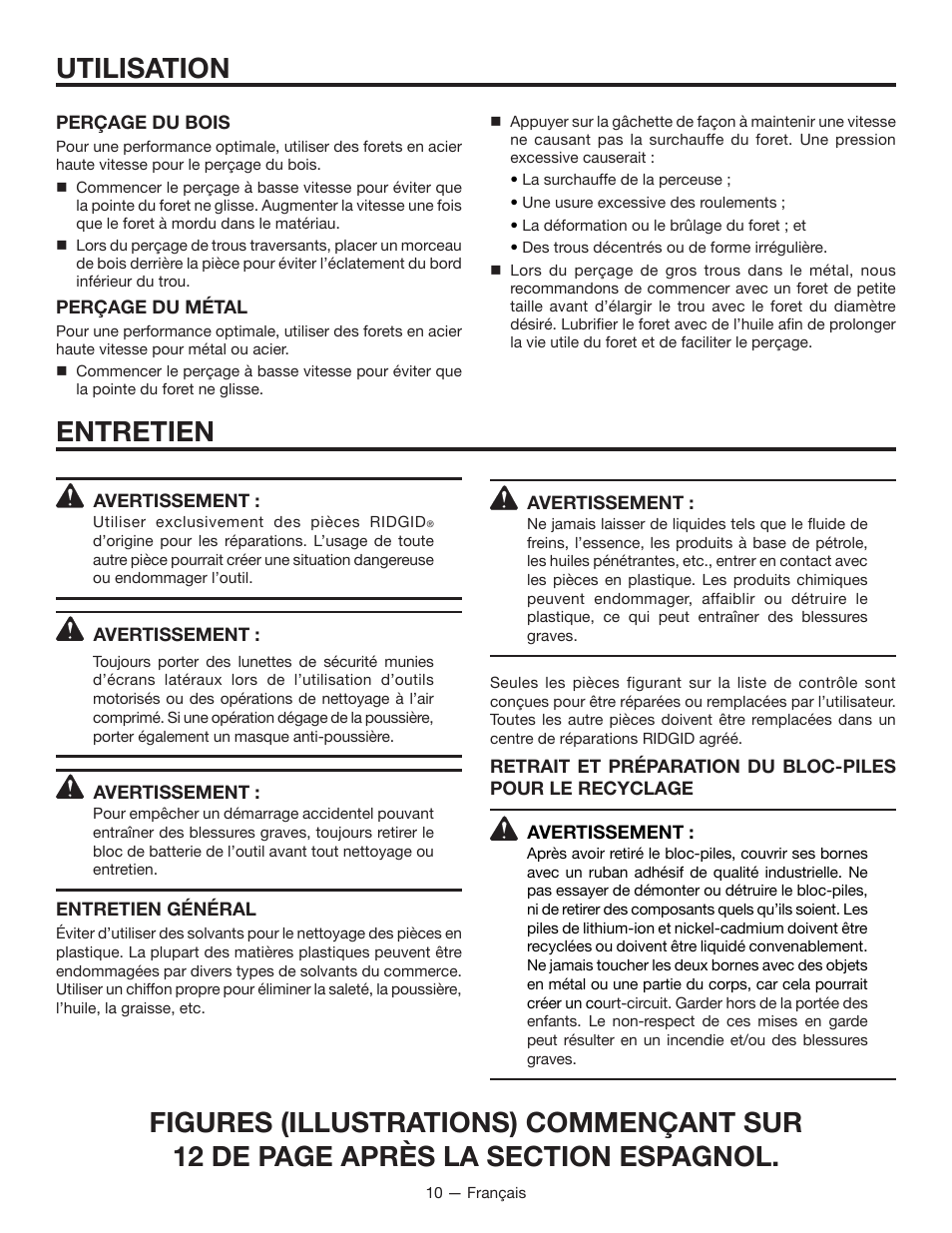 Entretien, Utilisation | RIDGID R86007 User Manual | Page 19 / 32