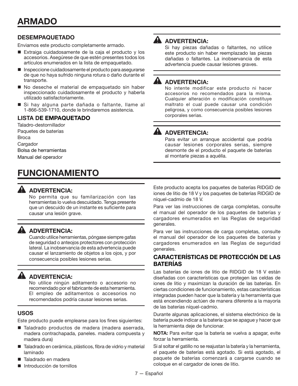 Armado, Funcionamiento | RIDGID R86007 User Manual | Page 25 / 32