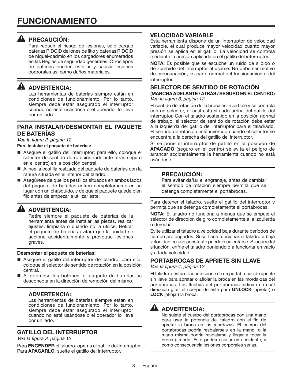 Funcionamiento | RIDGID R86007 User Manual | Page 26 / 32