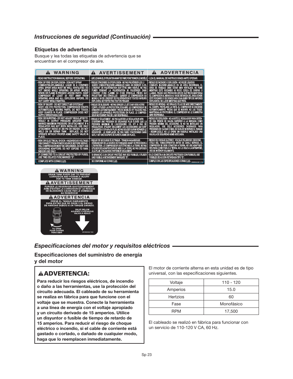 Advertencia | RIDGID OF25150A User Manual | Page 23 / 56