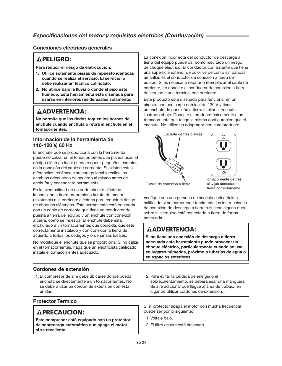 Precaucion, Peligro, Advertencia | RIDGID OF25150A User Manual | Page 24 / 56