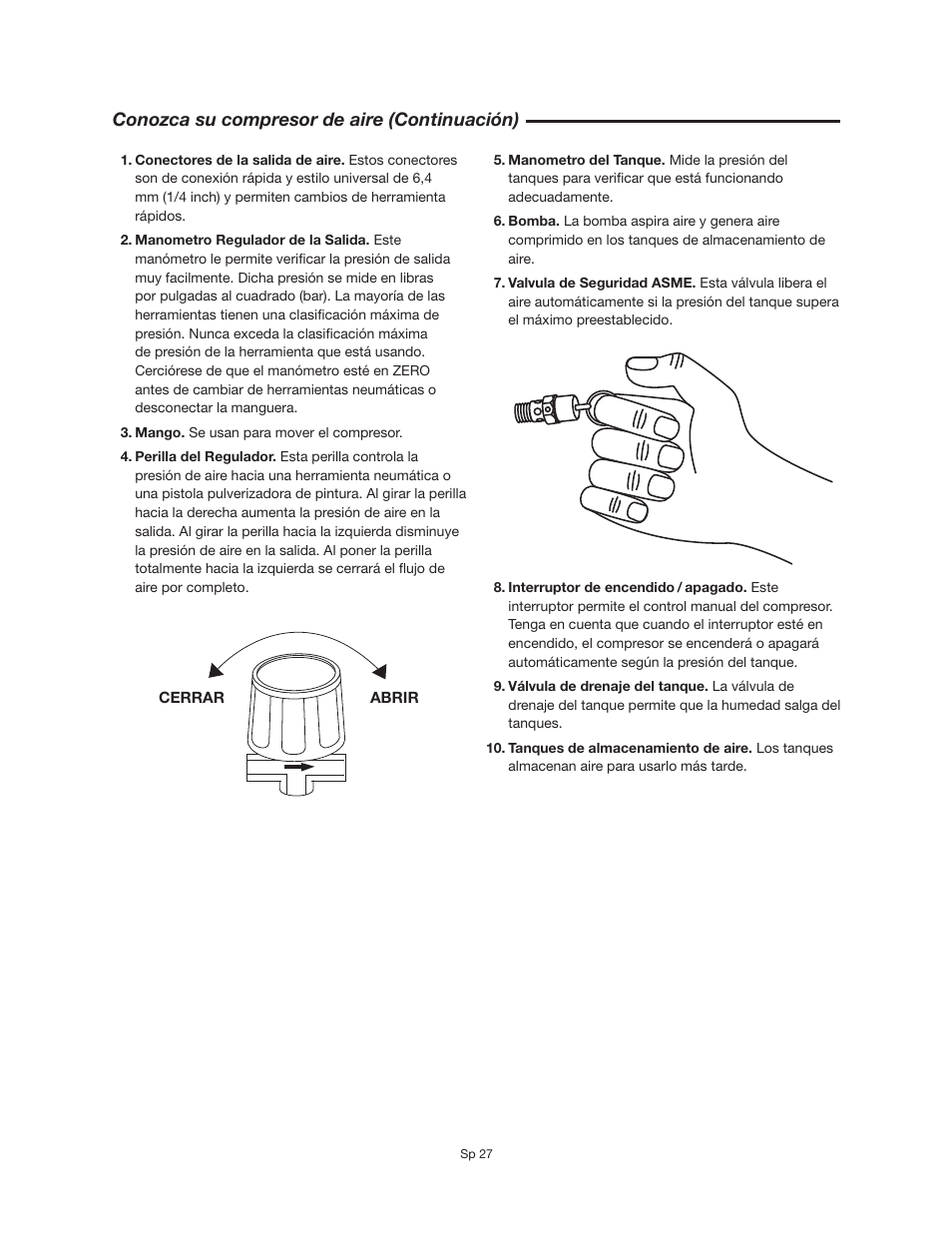 Conozca su compresor de aire (continuación) | RIDGID OF25150A User Manual | Page 27 / 56