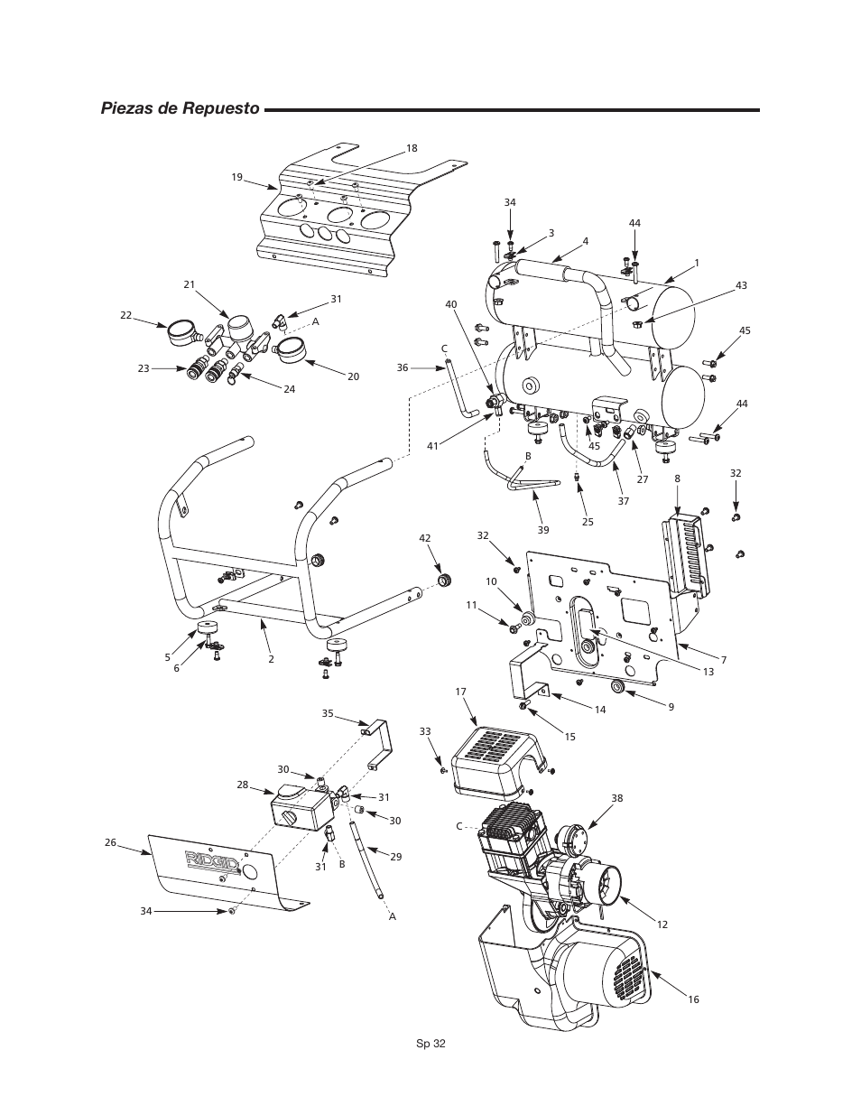 Piezas de repuesto | RIDGID OF25150A User Manual | Page 32 / 56